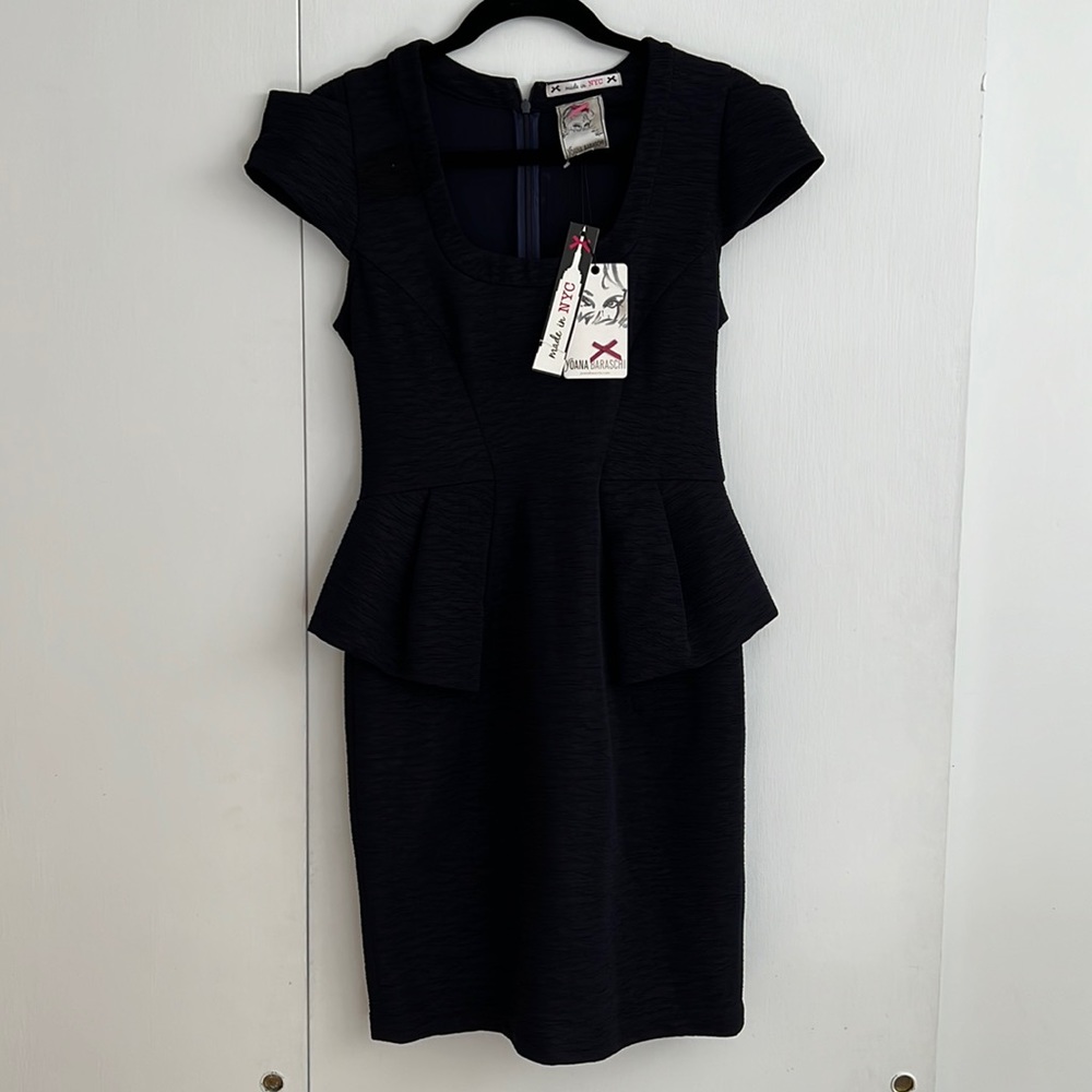 Yoana Baraschi Space Girl Peplum Dress Navy Textured NWT